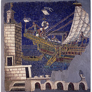 Wall mosaic with a port scene