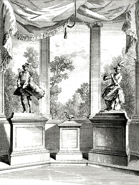 The Tambourine Player, the Duck and the Flute Player created by Jacques de Vaucanson in a 18th-century plate.