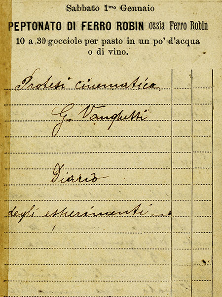 Giuliano Vanghetti, Handwritten notebook with records on his experiments, 1899.