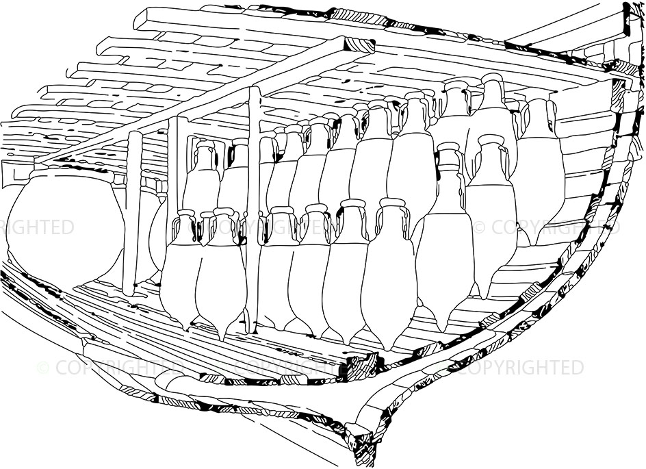 Cross-section of the hull of a cargo ship